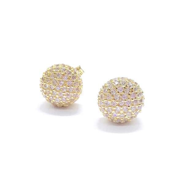 Sterling Silver ICED OUT PAVE BUBBLE STUD EARRINGS - Picture 2 of 8
